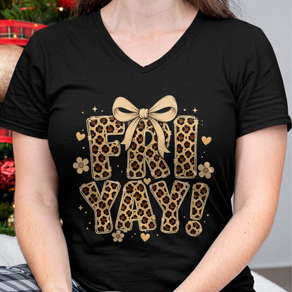 Best Teacher Shirt, Funny Teacher UnisexT-Shirt/Hoodie/Sweatshirt HLT00 - Happy Fri-Yay Friday Leopard Bow Teacher Back to School T-Shirt