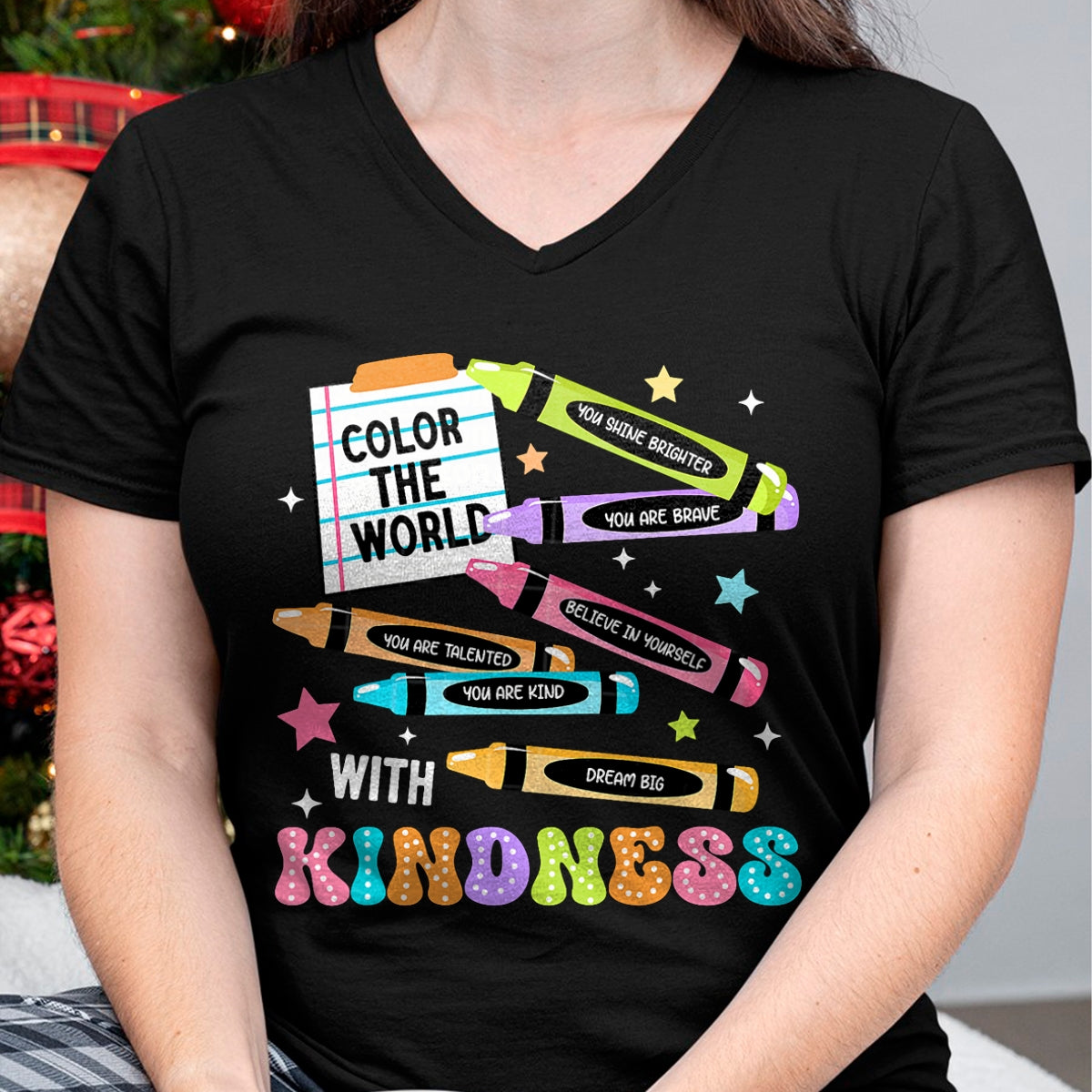 Best Teacher Shirt, Funny Teacher UnisexT-Shirt/Hoodie/Sweatshirt HLT00 - Color The World with Kindness Crayon Positivity Teacher T-Shirt