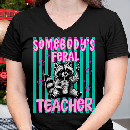 Best Teacher Shirt, Funny Teacher UnisexT-Shirt/Hoodie/Sweatshirt HLT00 - Somebody's Feral Teacher Funny Raccoon Meme Back to School T-Shirt