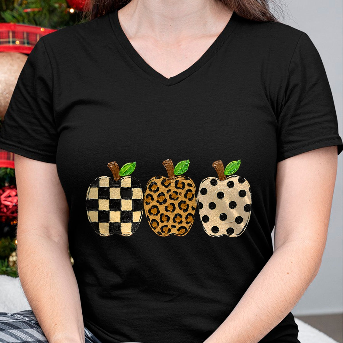 Best Teacher Shirt, Funny Teacher UnisexT-Shirt/Hoodie/Sweatshirt HLT00 - Pattern Apple Trio Leopard Print Checkered Polka Dot Teacher T-Shirt