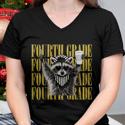 Best Teacher Shirt, Funny Teacher UnisexT-Shirt/Hoodie/Sweatshirt HLT00 - Funny Fourth Grade Teacher Feral Raccoon Back to School T-Shirt, Women, Black, Large