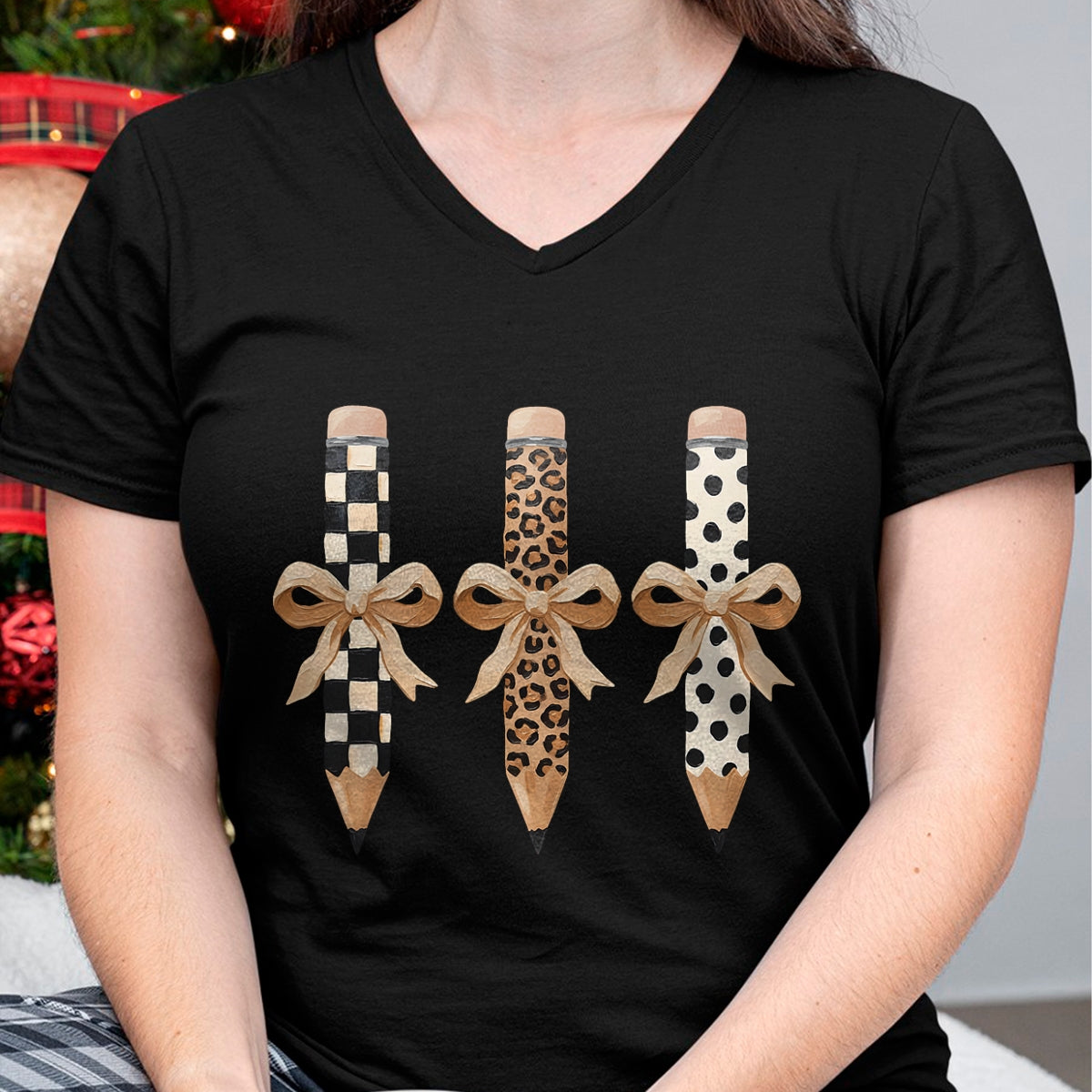 Best Teacher Shirt, Funny Teacher UnisexT-Shirt/Hoodie/Sweatshirt HLT00 - Preppy Leopard Pencil Bow Coquette Teacher Back to School T-Shirt