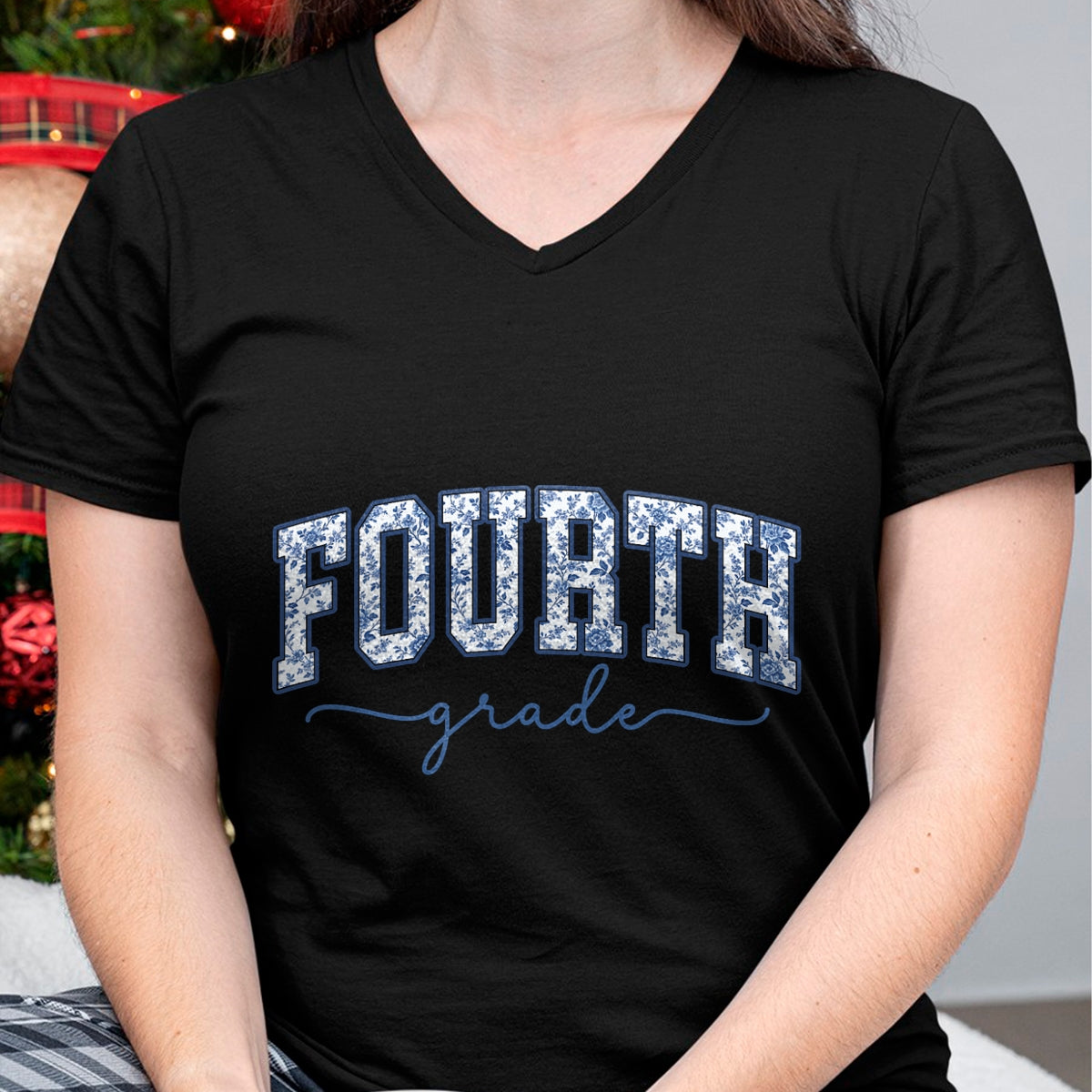 Best Teacher Shirt, Funny Teacher UnisexT-Shirt/Hoodie/Sweatshirt HLT00 - 4th Grade Back to School Fourth Grade Blue Toile Teacher Kid T-Shirt