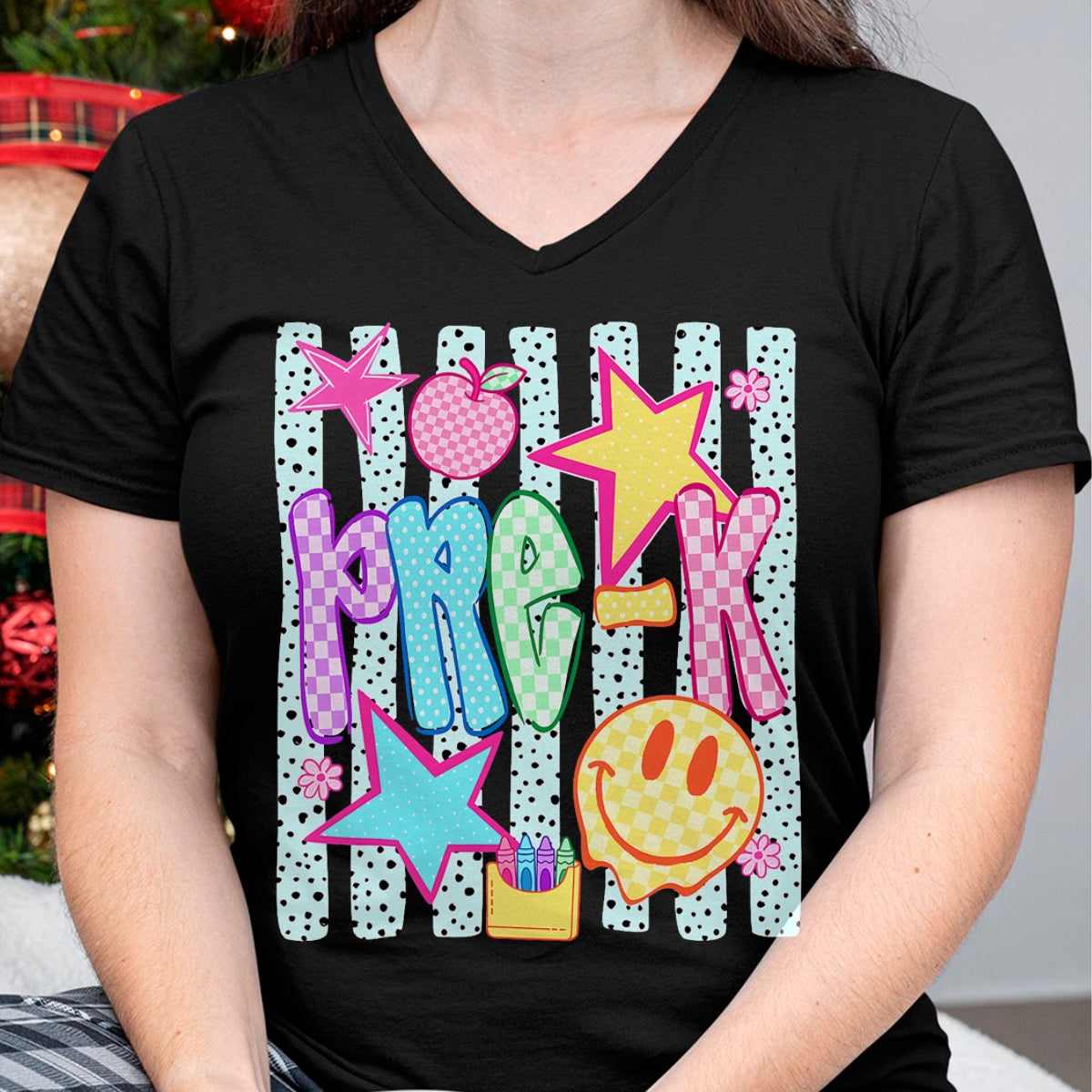 Best Teacher Shirt, Funny Teacher UnisexT-Shirt/Hoodie/Sweatshirt HLT00 - Back to School Colorful Pre K Checkered Girl Teacher T-Shirt