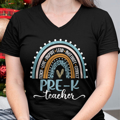 Best Teacher Shirt, Funny Teacher UnisexT-Shirt/Hoodie/Sweatshirt HLT00 - Pre-K Teacher Leopard Boho Rainbow Back to School T-Shirt