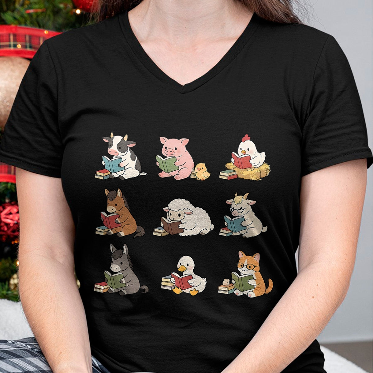 Best Teacher Shirt, Funny Teacher UnisexT-Shirt/Hoodie/Sweatshirt HLT00 - Cute Farm Animal Reading Book Bookish Reader Teacher Library T-Shirt