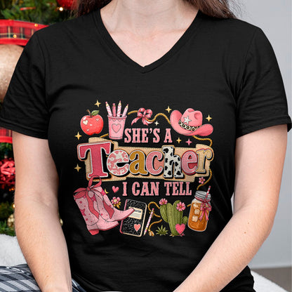 Best Teacher Shirt, Funny Teacher UnisexT-Shirt/Hoodie/Sweatshirt HLT00 - Shes A Teacher I Can Tell Western Classroom Art T-Shirt