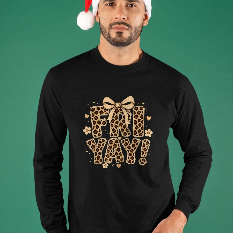 Best Teacher Shirt, Funny Teacher UnisexT-Shirt/Hoodie/Sweatshirt HLT00 - Happy Fri-Yay Friday Leopard Bow Teacher Back to School T-Shirt