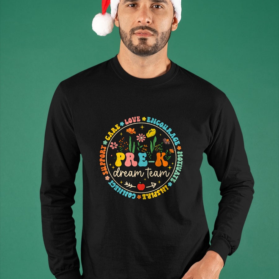 Best Teacher Shirt, Funny Teacher UnisexT-Shirt/Hoodie/Sweatshirt HLT00 - Pre-K Dream Team Back To School Teacher Care Love Floral T-Shirt