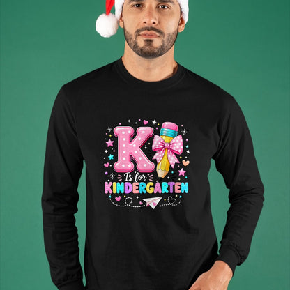 Best Teacher Shirt, Funny Teacher UnisexT-Shirt/Hoodie/Sweatshirt HLT00 - K is for Kindergarten Teacher Coquette Bow Back to School T-Shirt