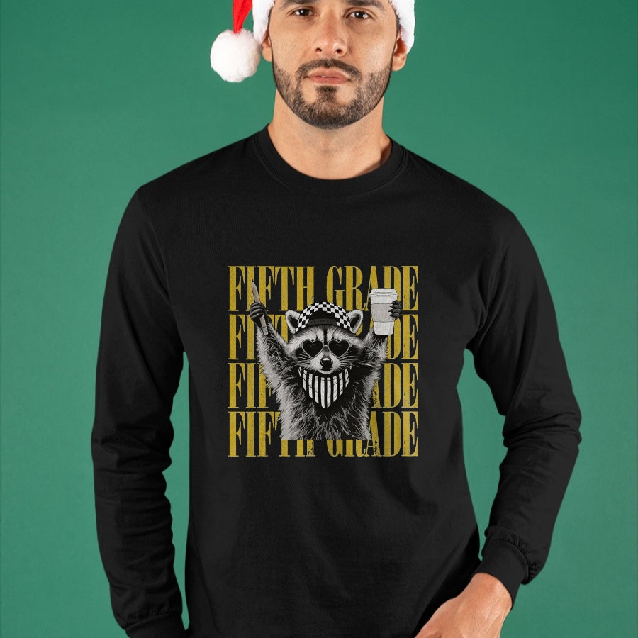 Best Teacher Shirt, Funny Teacher UnisexT-Shirt/Hoodie/Sweatshirt HLT00 - Funny Fifth Grade Teacher Feral Raccoon Back to School T-Shirt, Men, Black, 3X-Large