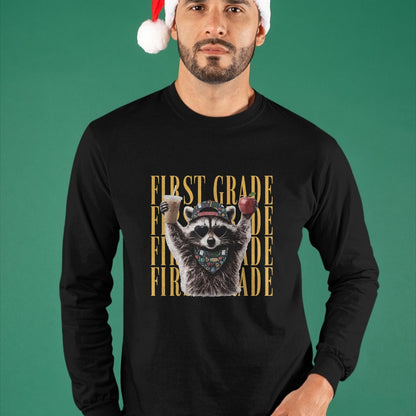 Best Teacher Shirt, Funny Teacher UnisexT-Shirt/Hoodie/Sweatshirt HLT00 - First Grade Funny Feral Raccoon Teacher Back to School T-Shirt