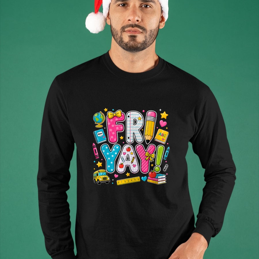 Best Teacher Shirt, Funny Teacher UnisexT-Shirt/Hoodie/Sweatshirt HLT00 - Happy Fri-Yay Friday Coquette Bow Teacher Back to School T-Shirt
