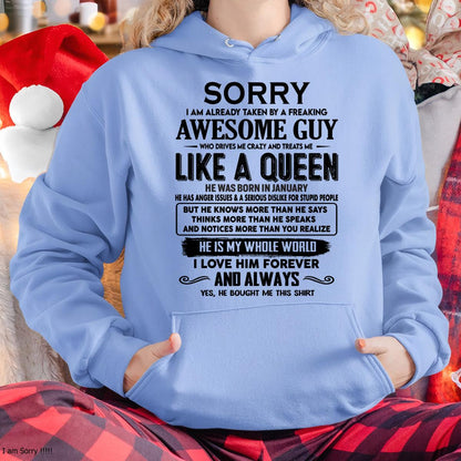 January - Sorry I am already taken by a freaking awesome guy - Gift for Wife From Husband - Ebil01 (SKU-SRG-01)