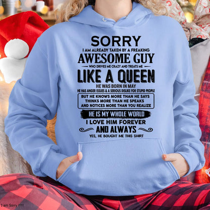 May - Sorry I am already taken by a freaking awesome guy - Gift for Wife From Husband - EBIL05 (SKU-SRG-05)