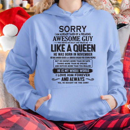 November - Sorry I am already taken by a freaking awesome guy - Gift for Wife From Husband - Ebil11 (SKU08-25-11)