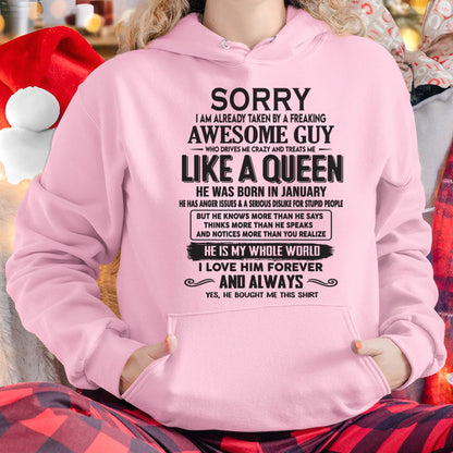 January - Sorry I am already taken by a freaking awesome guy - Gift for Wife From Husband - DONN01 (SKU08-25-01)