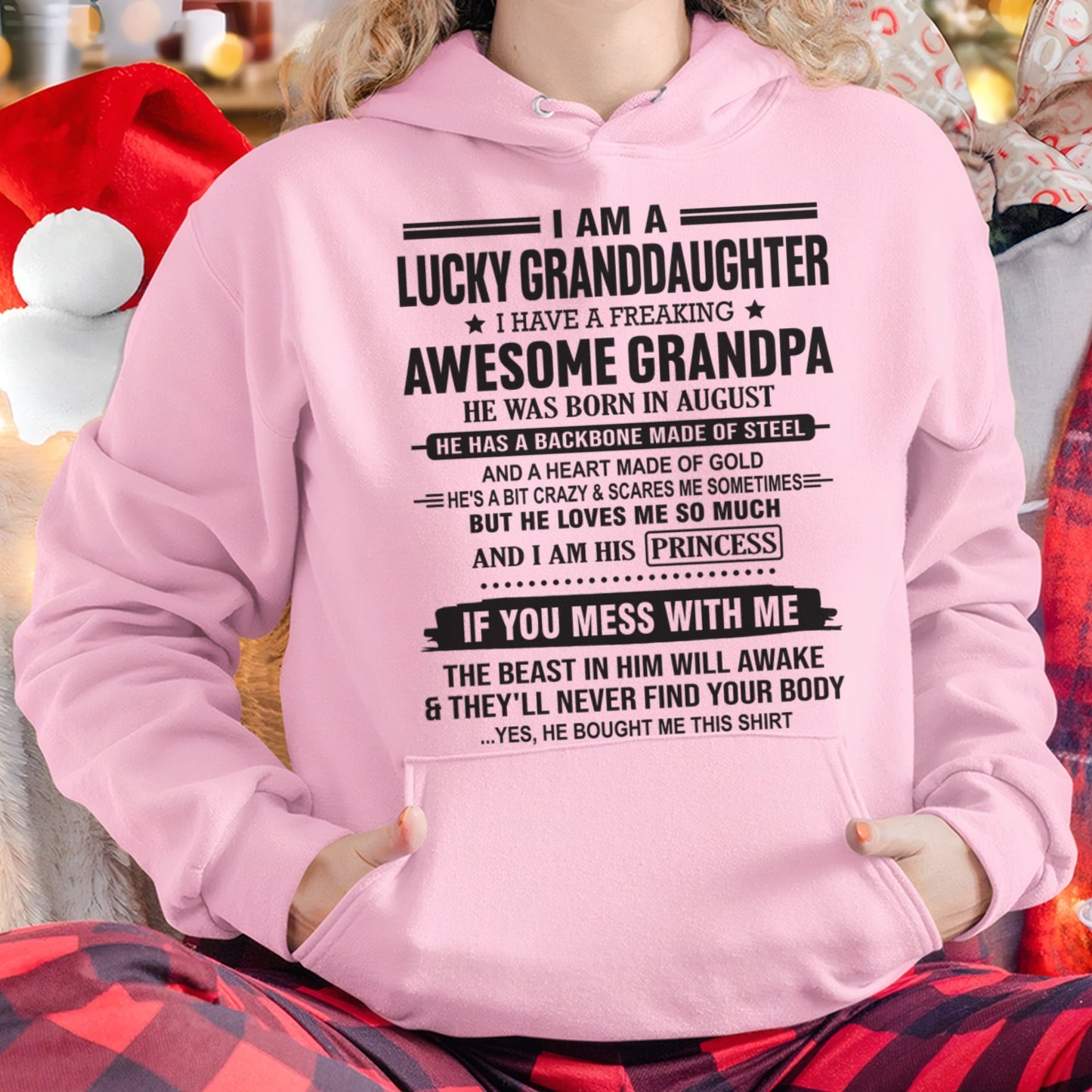 I Am A Lucky Granddaughter T-Shirt – Birthday Gift From August Grandpa / Man - EBIL08 (SKU11-122-08)