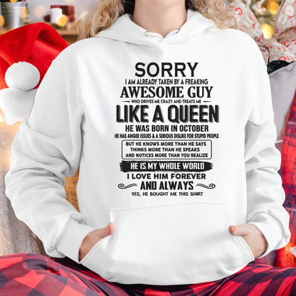 October - Sorry I am already taken by a freaking awesome guy - Gift for Wife From Husband - Ebil10 (SKU08-25-10)