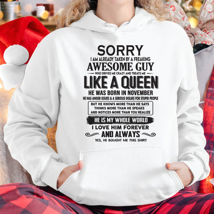 November - Sorry I am already taken by a freaking awesome guy - Gift for Wife From Husband - EBIL11 (SKU08-25-11)