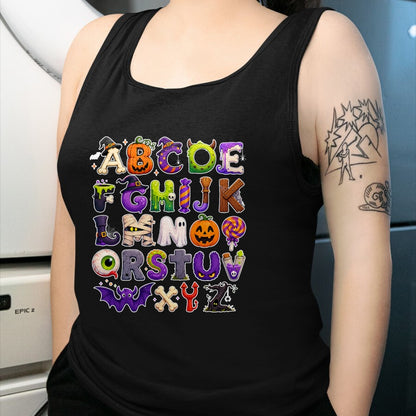 Best Teacher Shirt, Funny Teacher UnisexT-Shirt/Hoodie/Sweatshirt HLT00 - ABCs Learning Kindergarten Teacher Funny Halloween Alphabet T-Shirt
