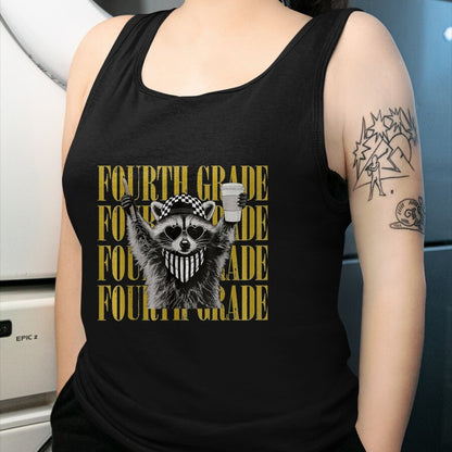 Best Teacher Shirt, Funny Teacher UnisexT-Shirt/Hoodie/Sweatshirt HLT00 - Funny Fourth Grade Teacher Feral Raccoon Back to School T-Shirt, Women, Black, Large