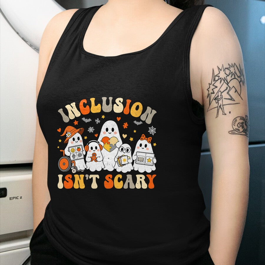 Best Teacher Shirt, Funny Teacher UnisexT-Shirt/Hoodie/Sweatshirt HLT00 - Inclusion Isn't Scary Funny Ghost Halloween SLP SPED Teacher T-Shirt