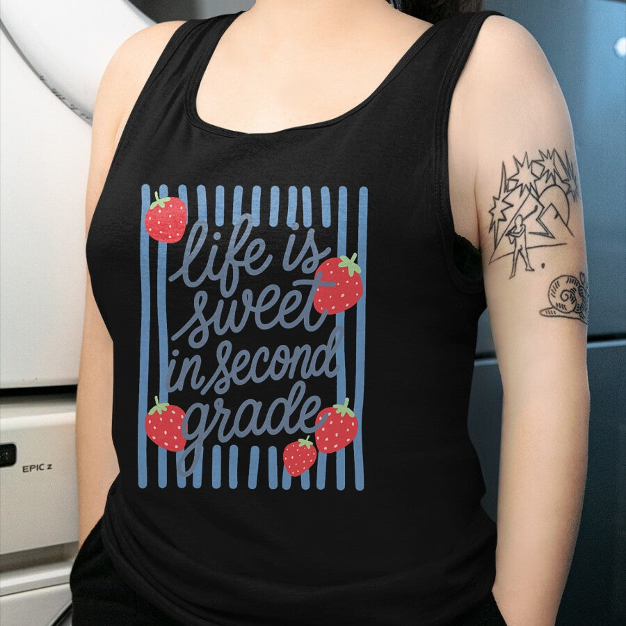 Best Teacher Shirt, Funny Teacher UnisexT-Shirt/Hoodie/Sweatshirt HLT00 - Striped Life is Sweet in Second Grade Strawberries Teacher T-Shirt