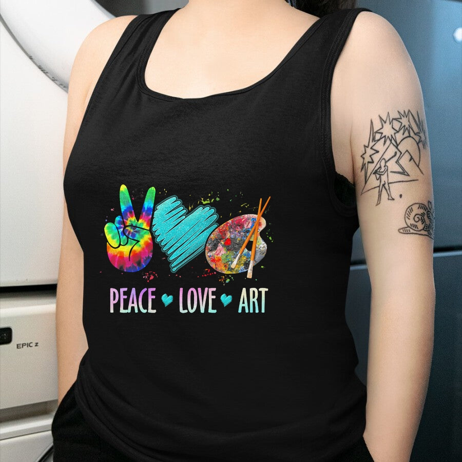 Best Teacher Shirt, Funny Teacher UnisexT-Shirt/Hoodie/Sweatshirt HLT00 - Peace Love Art Painting Palette Art Teacher T-Shirt