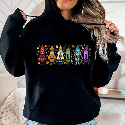 Best Teacher Shirt, Funny Teacher UnisexT-Shirt/Hoodie/Sweatshirt HLT00 - Spooky Halloween Crayons Teacher Classroom T-Shirt