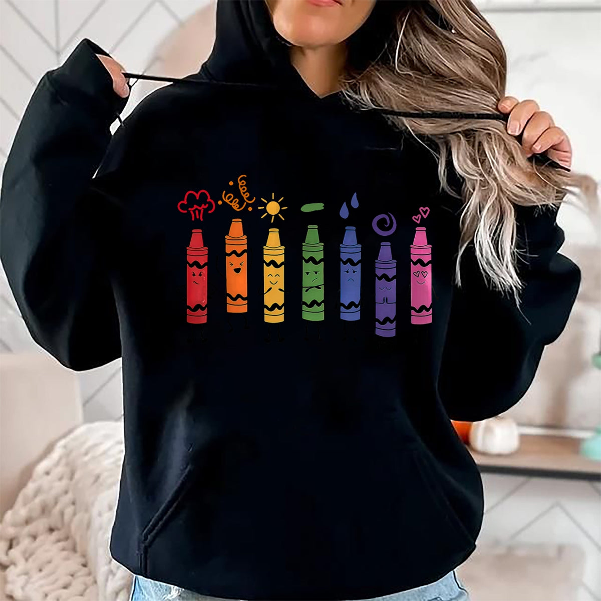 Best Teacher Shirt, Funny Teacher UnisexT-Shirt/Hoodie/Sweatshirt HLT00 - Mood Color Crayons Teacher T-Shirt