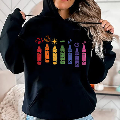 Best Teacher Shirt, Funny Teacher UnisexT-Shirt/Hoodie/Sweatshirt HLT00 - Mood Color Crayons Teacher T-Shirt