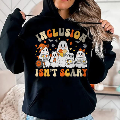Best Teacher Shirt, Funny Teacher UnisexT-Shirt/Hoodie/Sweatshirt HLT00 - Inclusion Isn't Scary Funny Ghost Halloween SLP SPED Teacher T-Shirt