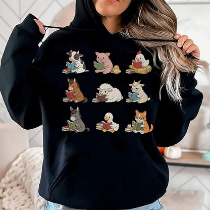 Best Teacher Shirt, Funny Teacher UnisexT-Shirt/Hoodie/Sweatshirt HLT00 - Cute Farm Animal Reading Book Bookish Reader Teacher Library T-Shirt