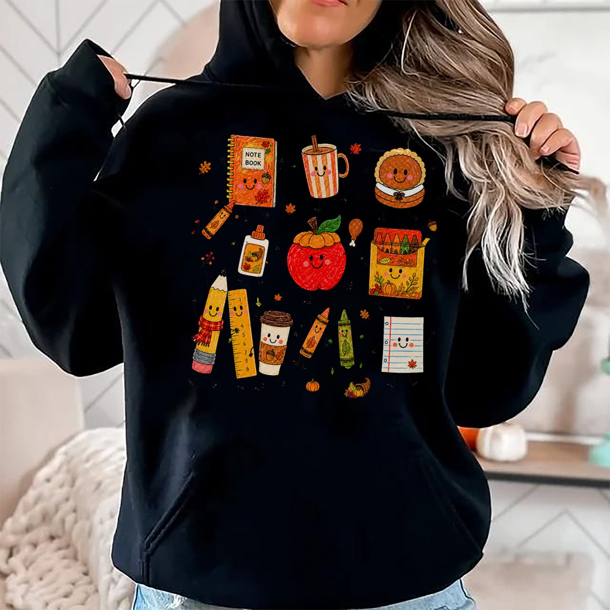 Best Teacher Shirt, Funny Teacher UnisexT-Shirt/Hoodie/Sweatshirt HLT00 - Teacher Doodle Characters Thanksgiving Cute School Supplies T-Shirt