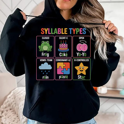Best Teacher Shirt, Funny Teacher UnisexT-Shirt/Hoodie/Sweatshirt HLT00 - Literacy Teacher Reading Week for Teachers Syllable Types T-Shirt