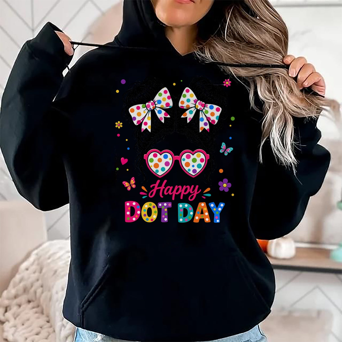 Best Teacher Shirt, Funny Teacher UnisexT-Shirt/Hoodie/Sweatshirt HLT00 -Happy Dot Cute Messy Bun Colorful Polka Dot Girl Kid Teacher T-Shirt