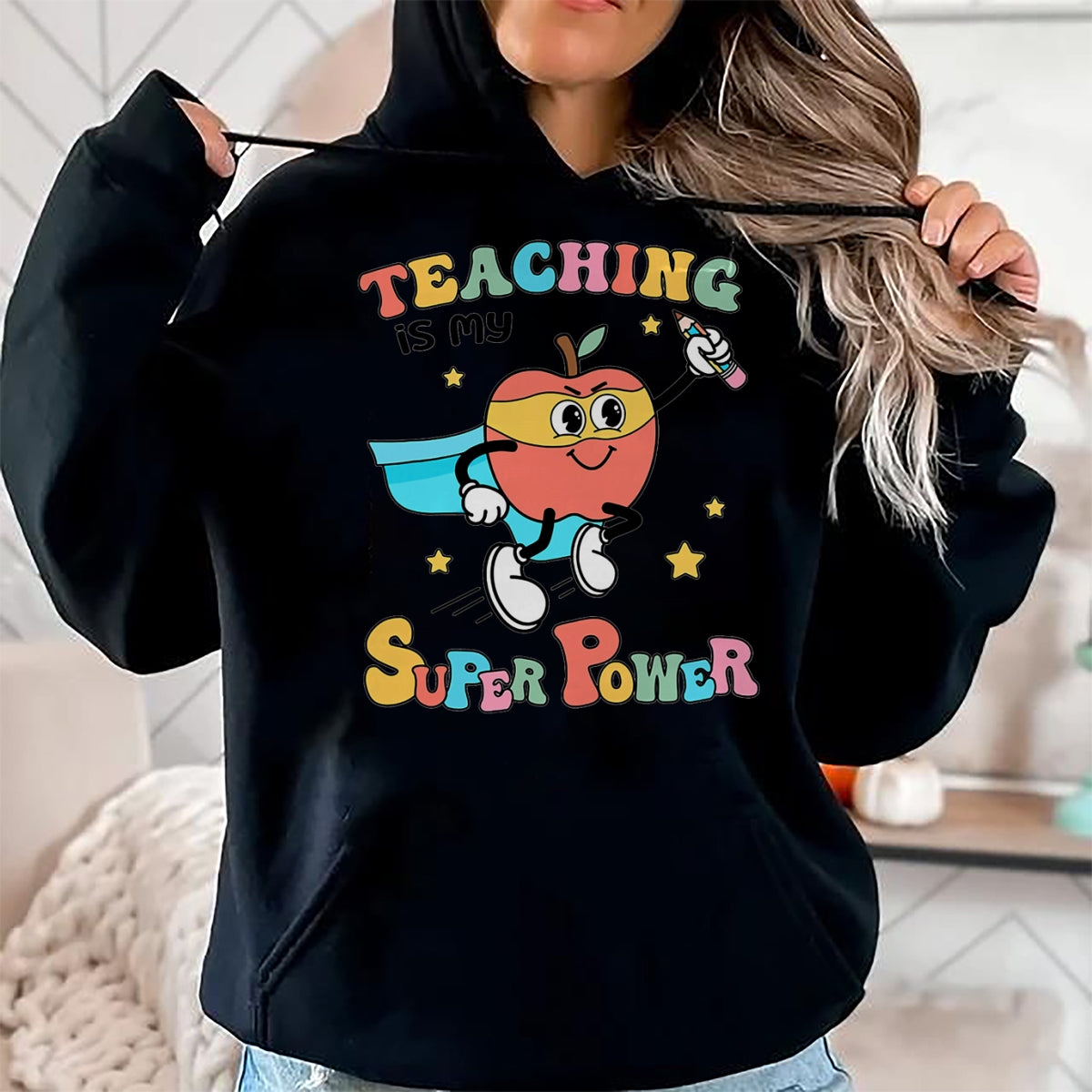 Best Teacher Shirt, Funny Teacher UnisexT-Shirt/Hoodie/Sweatshirt HLT00 - Retro Teaching is My Superpower Apple Teacher Appreciation T-Shirt