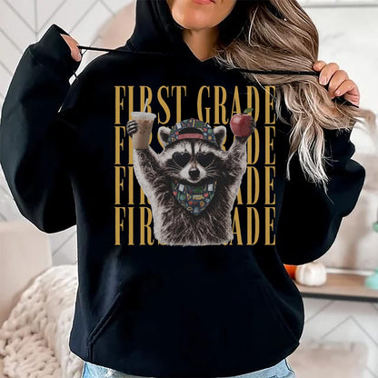 Best Teacher Shirt, Funny Teacher UnisexT-Shirt/Hoodie/Sweatshirt HLT00 - First Grade Funny Feral Raccoon Teacher Back to School T-Shirt