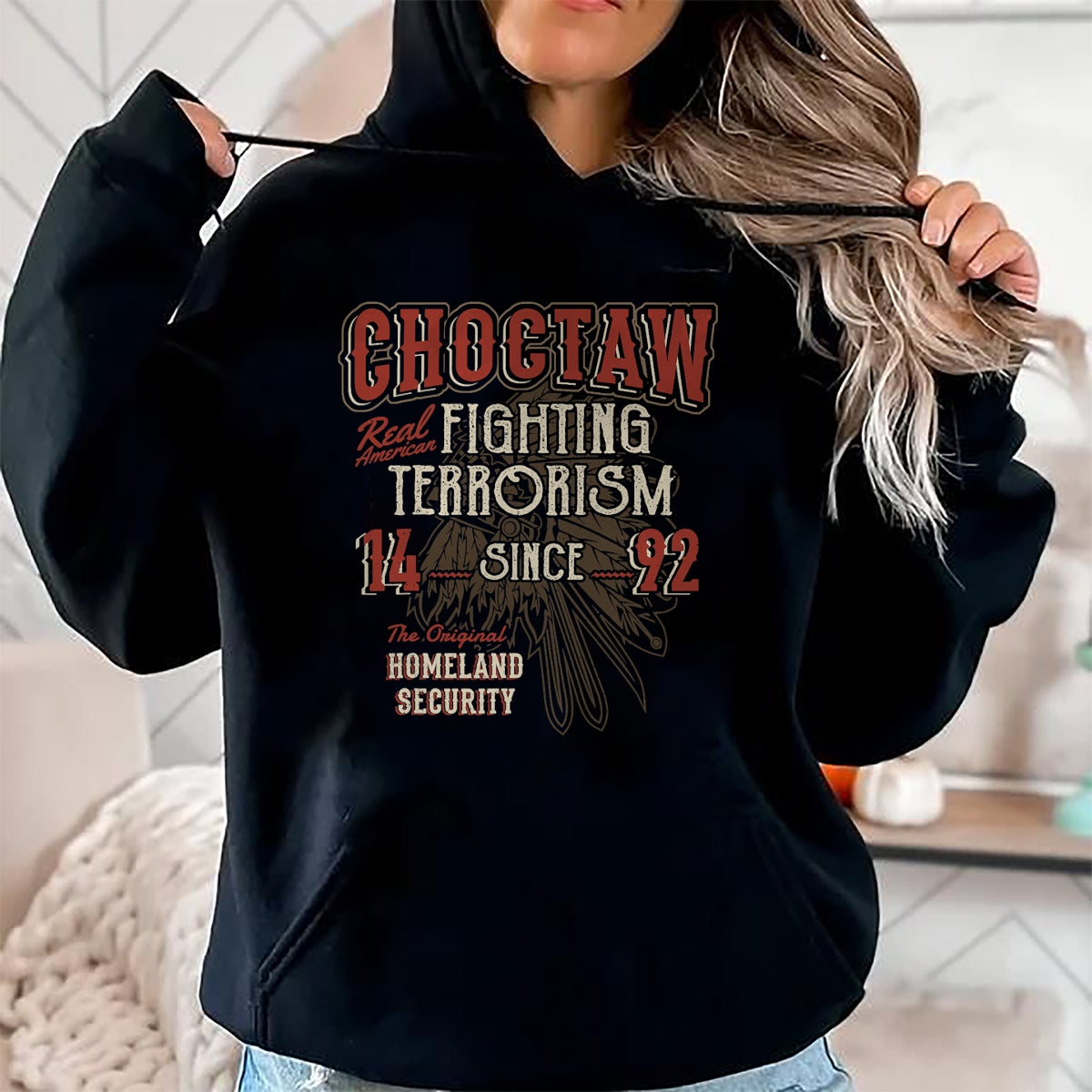 Native American T-Shirts, Vintage Native American Unisex T-Shirt/Hoodie/Sweatshirt HLT00 - American Flag - Choctaw Fighting Terrorism Since 1492 Native American T-Shirt