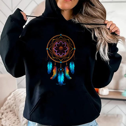 Native American T-Shirts, Vintage Native American Unisex T-Shirt/Hoodie/Sweatshirt HLT00 - American Flag - Colorful Dreamcatcher Feathers Tribal Native American Indian T-Shirt (1)