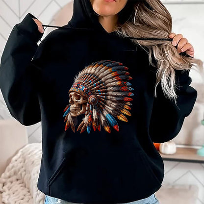 Native American T-Shirts, Vintage Native American Unisex T-Shirt/Hoodie/Sweatshirt HLT00 - Native American Indian Chief Skull Motorcycle Headdress T-Shirt (3)