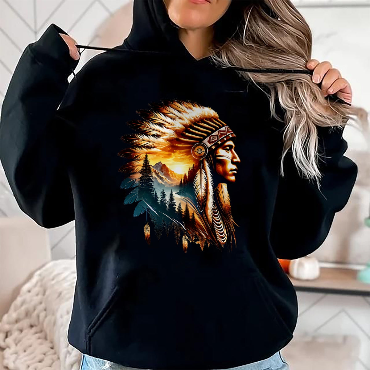 Native American T-Shirts, Vintage Native American Unisex T-Shirt/Hoodie/Sweatshirt HLT00 - American Flag - Cool Native American Indian Chief Men Women Native American T-Shirt (1)