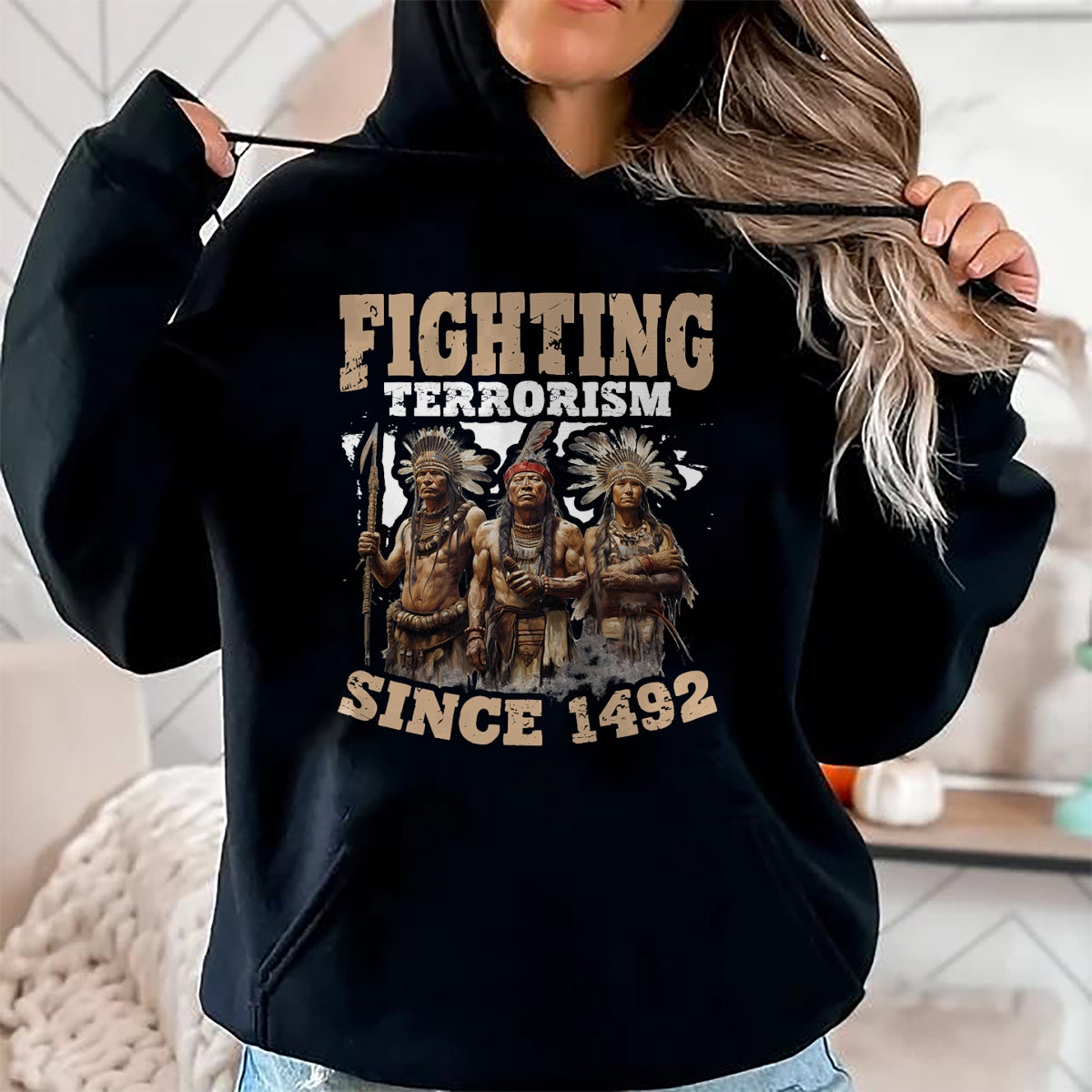 Native American T-Shirts, Vintage Native American Unisex T-Shirt/Hoodie/Sweatshirt HLT00 - Fighting Since 1492 Indian Tribes Native American Indigenous T-Shirt