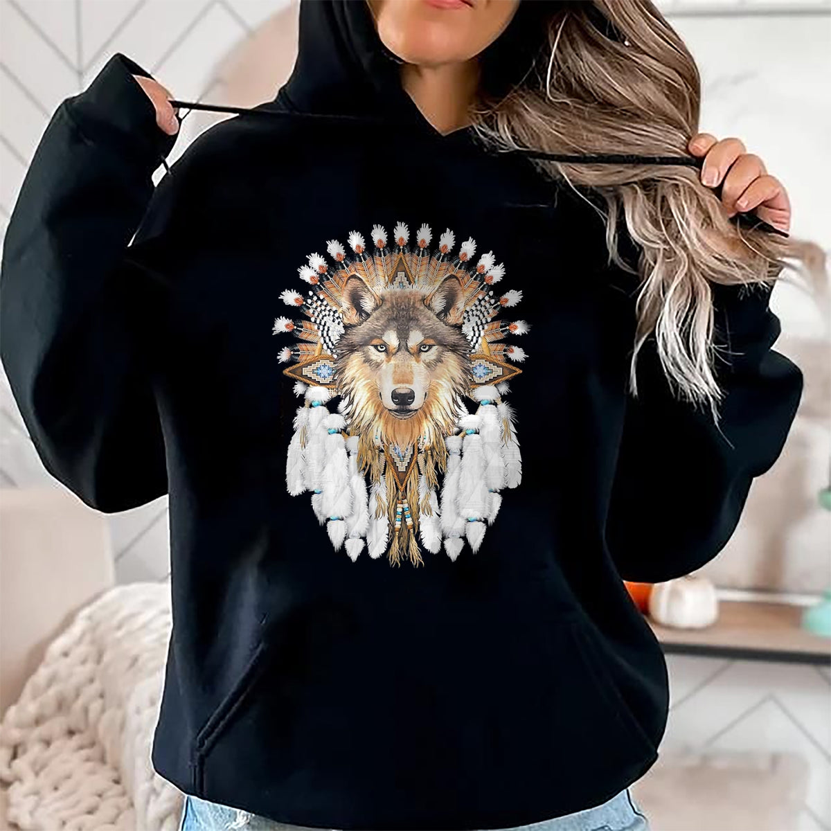 Native American T-Shirts, Vintage Native American Unisex T-Shirt/Hoodie/Sweatshirt HLT00 - Native American Wolf Feather T-Shirt (1)