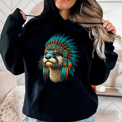 Native American T-Shirts, Vintage Native American Unisex T-Shirt/Hoodie/Sweatshirt HLT00 - Native Indian Otter Native American Indian Feathers T-Shirt (1)