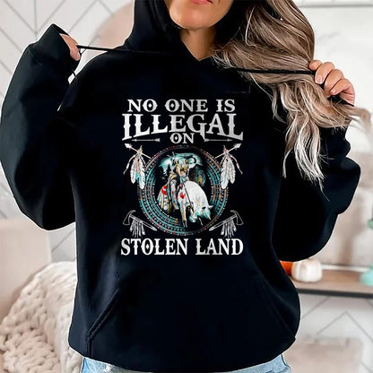 Native American T-Shirts, Vintage Native American Unisex T-Shirt/Hoodie/Sweatshirt HLT00 - No One Is Illegal on Stolen Land Gifts Native Americans T-Shirt (1)
