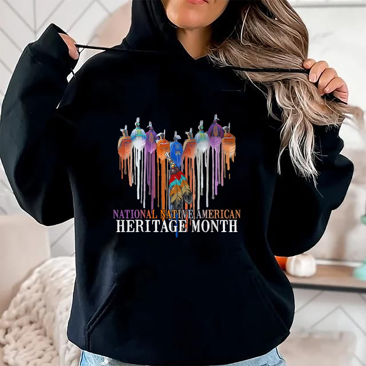 Native American T-Shirts, Vintage Native American Unisex T-Shirt/Hoodie/Sweatshirt HLT00 - National Native American Heritage Month Heart Watercolor T-Shirt (1)