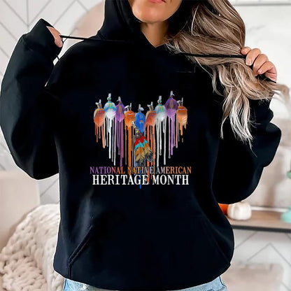 Native American T-Shirts, Vintage Native American Unisex T-Shirt/Hoodie/Sweatshirt HLT00 - National Native American Heritage Month Heart Watercolor T-Shirt (1)