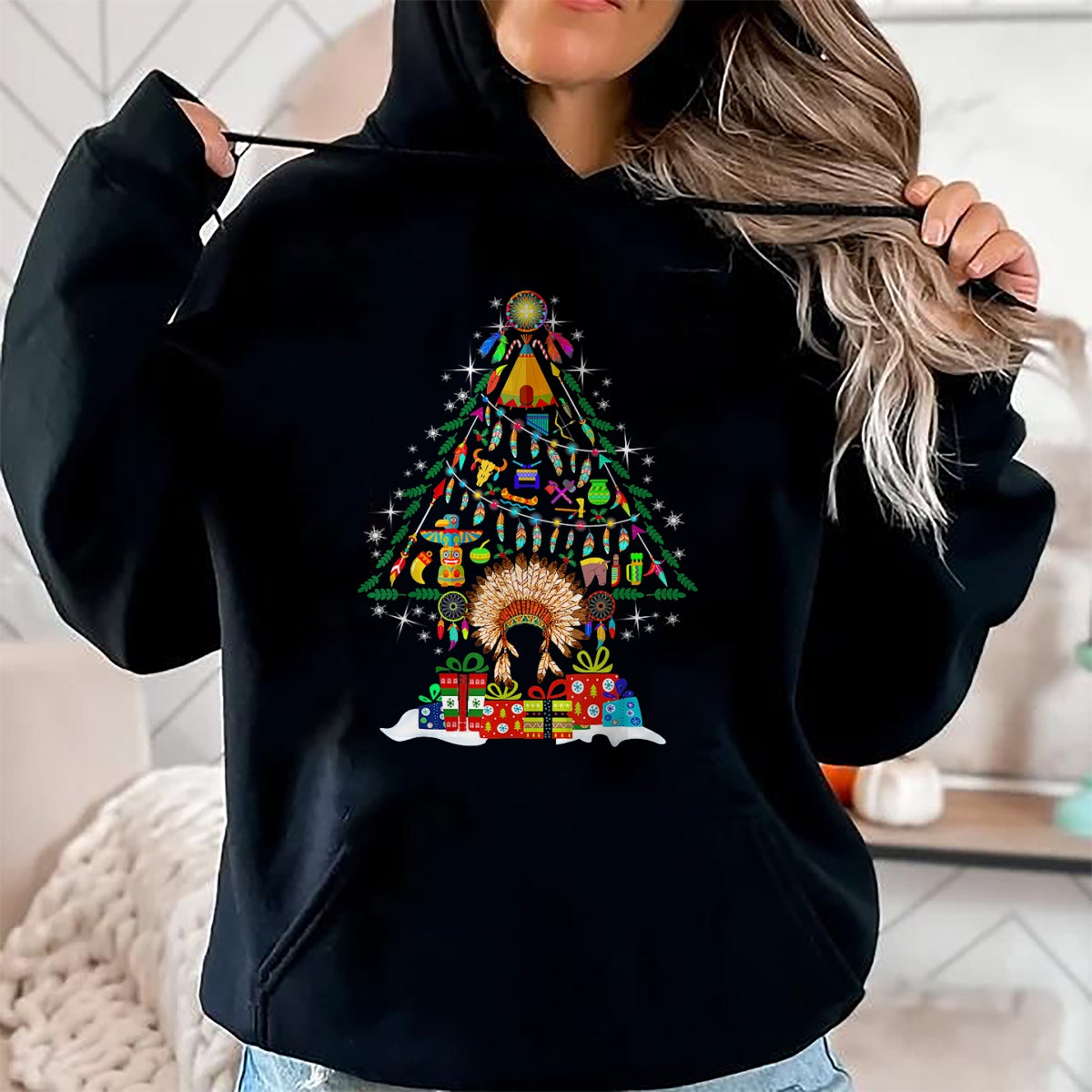 Native American T-Shirts, Vintage Native American Unisex T-Shirt/Hoodie/Sweatshirt HLT00 - American Flag - Christmas Tree Native American Tribe T-Shirt (1)